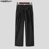 Pantaloni da uomo Pantaloni casual da uomo Tinta unita Vita alta Streetwear Bottoni Pantaloni dritti con lacci Uomo 2023 Pantaloni moda coreani S-5XL INCERUN L230520