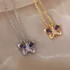 Collane con ciondolo Collana a farfalla carina per donna Ciondoli estetici viola di cristallo Regalo di gioielli in acciaio inossidabile per feste choker