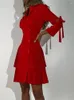 Casual Jurken Jurk Voor Vrouwen 2023 Gebonden Detail Geplooide Asymmetrische Blazer Vestidos De Mujer Elegante Boho Mini Gewaad