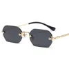 Luxury Brand Fashion Sunglasses Outdoor Summer Rimless Vintage Men Women Designer Polygon Sun Glasses Metal Gradient Ocean Color Oculos De