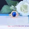 Cluster anneaux Blue Zircon Crystal Gemleshones chinois Natural Fashion Designer Bijoux Femmes ACCESSOIRES 925 Cadeaux d'anneau réglable en argent