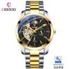 Orologio da uomo orologio meccanico impermeabile Shake Sound popolare Sun Moon Star completamente automatico orologio scavato da uomo orologio meccanico