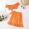 Clothing Sets 4-9Y Summer Cute Children Girls Clothes Floral Shoulder Top Ruffle Skirts Boutique Kids Fashion 2pcs