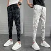 Calças brancas/cinza primavera pantalones hombre moda tornozelo comprimento fino ajuste casual floral harem calças roupas masculinas 2022 joggers