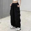 Calças femininas capris y2k mulheres streetwear perna larga carga casual baggy calça reta com grandes bolsos jogging calças vintage feminino sweatpants 230530