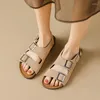 Sandals Soft Wood Bottom Women Genuine Leather Slipper Buckle Strap Clog Wooden Sole Shoes