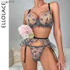 Briefs Panties Ellolace Sensual Wedding Lingerie Transparent Bra Ruffle Underwear Naked Women Without Censorship Luxury Lace 3-Piece Intimate L230518