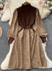 Casual Dresses 2022 Autumn/Winter Elegant Fake Two Piece Flower Print Knitted Patch Work Long Dress Retro Women's Wear P230530