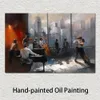 Modern kunst impressionistisch canvas kunstwerk Willem Haenraets handgemaakte muziekkamer met uitzicht op skyline schilderij voor familiekamer decor