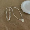 Choker Minar French Freshwater Pearl Pendant For Women White Emamel Tulpan Flower Coin Bamboo Chain Pärled Halsband