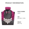 Halsbandörhängen Set 3 lager Dark Pink Stone Pärlor Chunky African Jewelry for Women Wedding Present WD991