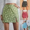 Kjolar kvinnors sexiga elastiska midja öppen sida hemtryck kort kjol mini smal elegant för kvinnor faldas verano 2023 mujer
