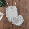 Clothing Sets Wholesale Baby Girl Summer Outfits Ribbed Cotton Sleeveless BodysuitandDrawstring Shorts Casual Set 0-24M