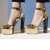 Sandals 2023 Chunky Heel Summer For Women Peep Toe Party High Heels Ankle Strap Shoes Ladies Gold Platforms Plus Size Footwear