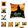 Federa per cuscino Arancione Decorazione di Halloween Er 18X18Inch Zucca Gatto nero Cuscino per tiro Poliestere Forniture per feste Bc Drop Delivery Home Ga Dhubm