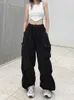 Spodnie damskie Capris Streetwear Cargo Spring Elastyczna talia stałe Kolor Kolor szeroką nogę spodni kobieta swobodne koreańskie joggery dresowe 230530