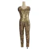 Women's Jumpsuits Arrival Women Gold Sequin Jumpsuit Sexy Bodysuit Celebrity Catsuit Playsuit S-XL