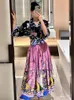 Two Piece Dress Fashion Show SpringSummer Printed Sleeve Shirt Luxury TopHigh Waist Long Bunny Skirt Womens Set 230607