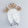 Nouveau costume d'été pour enfants vêtements pour bébés/enfants en bas âge chemise à manches courtes en coton enfants Gentleman Plaid Strap Shorts enfant en bas âge