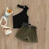 Kleidungssets für Mädchen, neues ärmelloses Sommer-T-Shirt, Shorts und Gürteltasche für Kinder, Babykleidung, Outfits