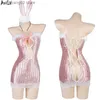 Sexy Set AniLV Sweet Candy Girl Pink Bling Shiny Bunny Dress Unifrom Women Hollow Tube Top Furry Nightdress Outfits Viene Cosplay T230531