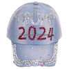 Chapeaux de fête Trump 2024 Diamonds Denim Sun Hat Casual Diamond Baseball Cap Athleisure Réglable Coton Drop Delivery Home Garden Fest Dhwpf