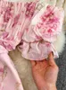 Casual Dresses Romantic Ruffled Flower Print Long Fashion Off Shoulder Strap Pink Princess Party Dress Women's P230530
