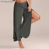 Damesbroek capris zomer vrouwen spleed flard palazzo broek brede poot broek chiffon zijkant split casual losse broek elegante dame harem yoga broek 5xl t230531