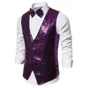 Vests Men's Purple Sequins Suit Vest Slim Fit DJ Nightclub Sleeveless Waistcoat Men Party Wedding Tuxedo Vests Stage Singers Clothes