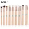 Brushes BEILI 19pcs Makeup Brushes Pink Eyeshadow Eyebrow Eyeliner Concealer Blending Natural Goat Hair Make up Brush Set Makeup Tools