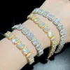 Gold Plated Sparking CZ Cluster Cubic Zirconia Tennis Chain Armband Iced Out Bling CZ Charm Hip Hop smycken gåvor