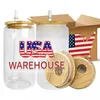 USA LAGER 16 oz Sublimation Glasburk Glasögon Öl Glas Tumbler Frosted Drinking med bambu lock och återanvändbart sugrör