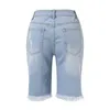 Pantaloncini di jeans strappati casuali a vita alta con vita corta, nuovi jeans da donna estivi consumati P230530