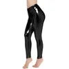 Leggings femme Sexy taille haute brillant humide aspect liquide simili cuir métallisé extensible noir argent pantalon de danse Disco Leggins