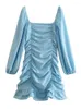 Sukienki swobodne Yenkye 2023 Kobiety Niebieski Ruched Bodycon mini sukienka z długim rękawem Panie Sexy vestidos