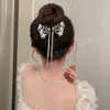 Sweet Bow Tassel High Ponytail Clip Claw Clips Crystal Pearl Ponytail Buckle Rhinestone Chain Fringe Hair Clip Headwar