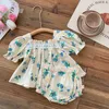 Ensembles de vêtements anniversaire bébé fille coton chemises à fleurs et pantalons courts pièces vêtements d'été pour bébés