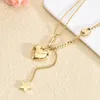 Water Resistant 316L Stainless Steel Long Love Heart Necklace 18K Gold Plated Star Hanging Chain Heart Star Pendant Necklace