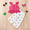 Clothing Sets Girls Summer Outfit Fashion Kids Children Flying Sleeve Button and White Butterfly Pants