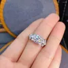 Cluster Rings Style Crackling Moissanite Ring for Women Jewelry Engagement Wedding 925 Silver Shiny Gem Birthday Present