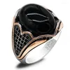 Cluster Rings Rose Gold Vintage Men's Ring With Agate Stone 925 Sterling Silver Black Natural Gemstone Ladies Exquisite Jewelry