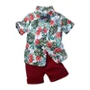 Clothing Sets 1-7Y Boys Summer Baby Clothes Suit Gentleman Wedding Shirt andShorts 2pcs for Beach Banana Leaf Print Set