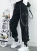 سراويل نسائية Capris Cargo Cargo Harem Fashion Punk Pockets Jogger Brous مع سلسلة Harajuku Elastics High Weist Streetwear 230530