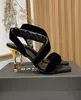 Роскошь 23S/S бренд Suede Moneta Sandals Shoes Gold Sculpted Hel Black Velvet Strapy Party Свадьба сексуальная ходьба Eu35-40