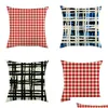 Federa per cuscino Classic Plaid Er 18X18 pollici Lino Rosso Blu Lattice Throw Cuscino Home Decorazione natalizia Dbc Drop Delivery Garden Text Dhrlw