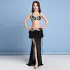 Stage Wear Luxury Handmade Rhinestone Bra Fishtail Long Skirt Women Belly Dance Performance Costume 2 Pcs Set Dancer Show Outfit