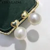 Stud Earrings YIKALAISI 925 Sterling Silver Jewelry For Women 8-9mm Round Natural Freshwater Pearl Heart Shape Wholesales