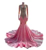 Pink Crystal Sexy Prom Dresses Glitter Velour Sequins Mermaid Black Girls Evening Gowns Trumpet Maxi Y2K Formal Homecoming