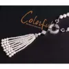 Colliers pendentifs 23'' Natural Pearl 10mm White Pearl CZ Paved Long Necklace