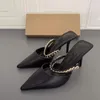 Sandaler 2023 Fashion Metal Chain Stiletto Mules Shoes Shallow High Heels Women Slides Summer Sexy Pointed Tisters Flip Flops